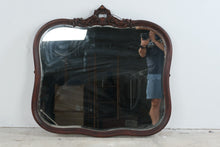 Load image into Gallery viewer, Antique Mahogany Vanity Mirror Beveled Glass Carved Wood Frame 36 by 34
