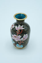 Load image into Gallery viewer, Vintage Chinese Cloisonné-Style Miniature Vase – Floral Design on Black Enamel