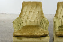 Load image into Gallery viewer, Pair of Vintage Green Velvet Tufted High Back Lounge Chairs