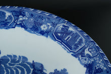 Load image into Gallery viewer, Large 18" Victoria Ware Ironstone Bowl – Blue & White Scenic Transferware with Village Landscape – Antique English Charger