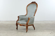 Load image into Gallery viewer, Victorian Style Carved Wood Balloon Back Armchair with Casters