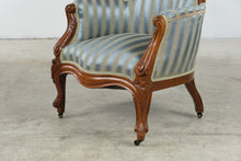 Load image into Gallery viewer, Victorian Style Carved Wood Balloon Back Armchair with Casters