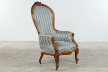 Load image into Gallery viewer, Victorian Style Carved Wood Balloon Back Armchair with Casters