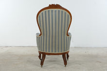 Load image into Gallery viewer, Victorian Style Carved Wood Balloon Back Armchair with Casters