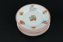 Load image into Gallery viewer, Vintage Rudolstadt Germany Child’s Porcelain Dessert Plates – Set of 5 – Playful Children with Strawberry Border