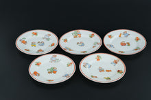 Load image into Gallery viewer, Vintage Rudolstadt Germany Child’s Porcelain Dessert Plates – Set of 5 – Playful Children with Strawberry Border
