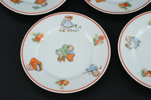 Load image into Gallery viewer, Vintage Rudolstadt Germany Child’s Porcelain Dessert Plates – Set of 5 – Playful Children with Strawberry Border