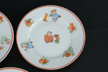 Load image into Gallery viewer, Vintage Rudolstadt Germany Child’s Porcelain Dessert Plates – Set of 5 – Playful Children with Strawberry Border