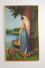 Load image into Gallery viewer, Virahini Radha Rani on the Banks of Yamuna with Peacock