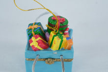 Load image into Gallery viewer, Christmas Shopping Bag Gifts Hinged Trinket Box Ornament Blue 2 Inch