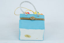 Load image into Gallery viewer, Christmas Shopping Bag Gifts Hinged Trinket Box Ornament Blue 2 Inch