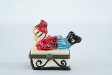 Load image into Gallery viewer, Christmas Winter Child Figurine Hinged Trinket Box with Miniature Mittens
