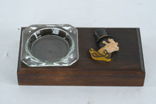 Load image into Gallery viewer, Wake Forest Demon Deacon Ashtray Wood Base Glass Insert Figural Vintage