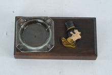 Load image into Gallery viewer, Wake Forest Demon Deacon Ashtray Wood Base Glass Insert Figural Vintage