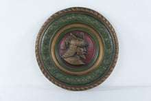 Load image into Gallery viewer, Vintage Renaissance Knight 18 Inch Round Relief Wall Plaque Green Red Gold