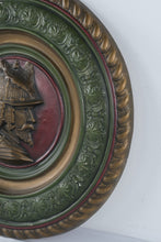 Load image into Gallery viewer, Vintage Renaissance Knight 18 Inch Round Relief Wall Plaque Green Red Gold