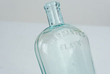 Load image into Gallery viewer, Antique Warranted Flask Aqua Glass Pocket Whiskey Bottle 8 Inch