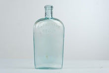 Load image into Gallery viewer, Antique Warranted Flask Aqua Glass Pocket Whiskey Bottle 8 Inch