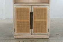 Load image into Gallery viewer, Coastal Washed Wood Bookcase with Woven Cane Cabinet Doors – 79 Inches