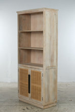Load image into Gallery viewer, Coastal Washed Wood Bookcase with Woven Cane Cabinet Doors – 79 Inches