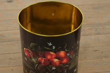 Load image into Gallery viewer, Metal Waste Bin with Hand-Painted Fruit Basket Design – Rustic Farmhouse Decor