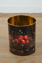 Load image into Gallery viewer, Metal Waste Bin with Hand-Painted Fruit Basket Design – Rustic Farmhouse Decor