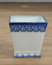 Load image into Gallery viewer, Bombay Company Blue & White Porcelain Planter Vase – 8” Tall Square Decorative Pot