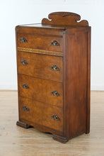 Load image into Gallery viewer, Art Deco Burlwood Chest of Drawers with Sculpted Crest