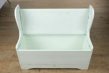 Load image into Gallery viewer, Painted Pine Storage Bench with Slatted Back