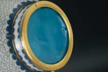 Load image into Gallery viewer, Chinese Cloisonné Vase with Lavender Peony Blooms & Bird Motif on White Cloud Ground – 9.5"