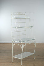 Load image into Gallery viewer, White Wrought Iron Baker’s Rack with Glass Shelves