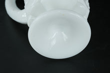 Load image into Gallery viewer, Milk Glass Footed Pitcher – Embossed Grape & Leaf Pattern, 8.5" Tall