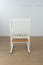 Load image into Gallery viewer, White Painted Wood Slat Back Rocking Chair with Natural Wood Seat