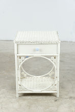 Load image into Gallery viewer, White Wicker Rattan One Drawer Side Table with Shelf