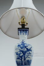 Load image into Gallery viewer, Blue and White Porcelain Vase Lamp – 24" Chinoiserie Table Lamp with Floral Design