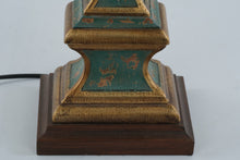 Load image into Gallery viewer, Wildwood Distressed Teal and Gold Painted Candlestick Table Lamp