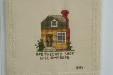 Load image into Gallery viewer, Vintage Williamsburg Needlepoint Wall Hanging Colonial Shops Textile Art