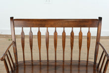 Load image into Gallery viewer, Vintage Windsor Solid Wood Bench with Spindle Back and Curved Arms