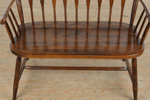 Load image into Gallery viewer, Vintage Windsor Solid Wood Bench with Spindle Back and Curved Arms