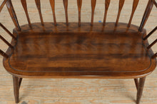 Load image into Gallery viewer, Vintage Windsor Solid Wood Bench with Spindle Back and Curved Arms