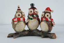 Load image into Gallery viewer, Christmas Owl Family Figurine on Branch Holiday Decor Sculpture