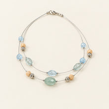 Load image into Gallery viewer, Pastel Blue Green Peach Double Strand Beaded Necklace Silver Tone 18 Inch
