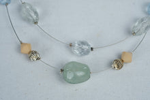 Load image into Gallery viewer, Pastel Blue Green Peach Double Strand Beaded Necklace Silver Tone 18 Inch
