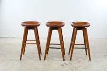 Load image into Gallery viewer, Set of 3 Bali Counter Height Swivel Bar Stools with Sculpted Wood Seats