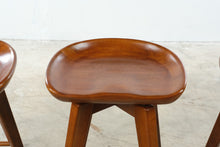 Load image into Gallery viewer, Set of 3 Bali Counter Height Swivel Bar Stools with Sculpted Wood Seats