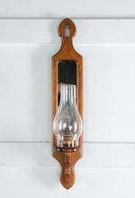 Load image into Gallery viewer, Wooden Wall Sconce with Mirror and Glass Hurricane Candle Holder