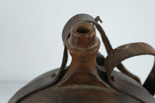 Load image into Gallery viewer, Antique European Wooden Pilgrim Flask with Leather Straps – Continental Canteen – 15" Tall