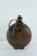 Load image into Gallery viewer, Antique European Wooden Pilgrim Flask with Leather Straps – Continental Canteen – 15" Tall