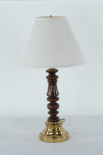 Load image into Gallery viewer, Spun Wood and Brass Table Lamp with Pleated Shade – 26" Tall