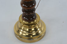 Load image into Gallery viewer, Spun Wood and Brass Table Lamp with Pleated Shade – 26" Tall